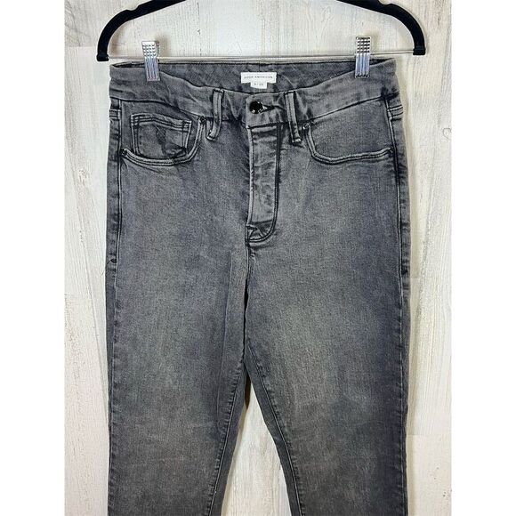Good‎ American Size 8 Black Skinny Jeans Faded Slit bottom - Picture 3 of 10